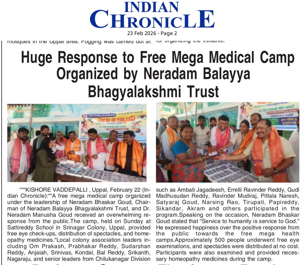 Indian Chronicle — 500+ patients receive free eye check-ups, spectacles & homeopathy medicines