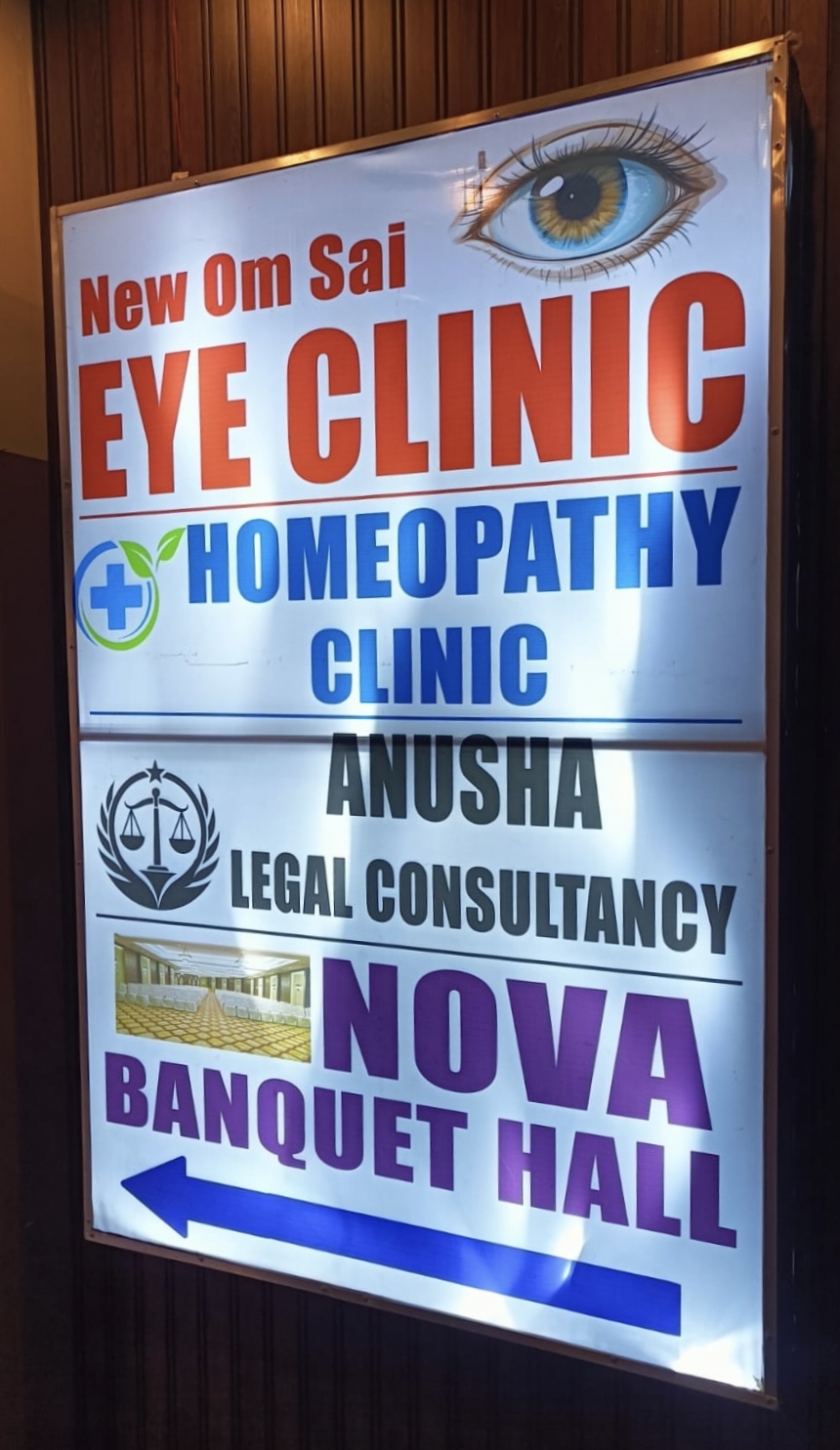 Om Sai Eye Clinic & Homeopathy Clinic signboard